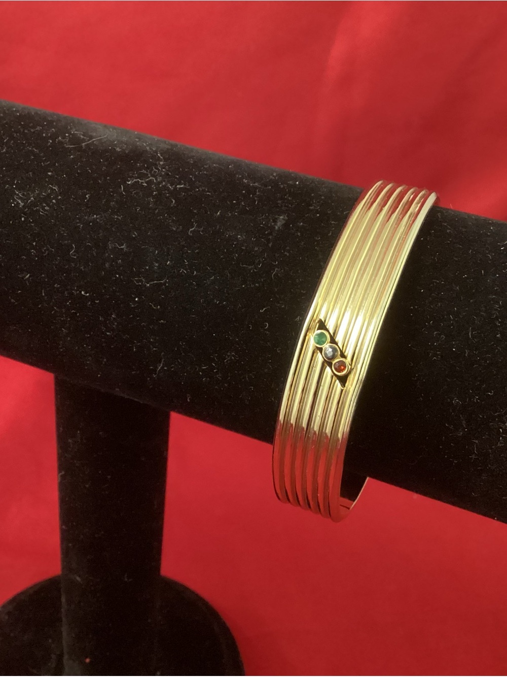 Gold-Tone Ridged cuff Bracelet with Multicolor Accent